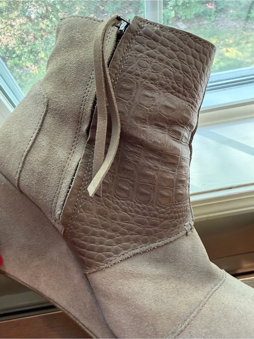 Toms Taupe Suede Wedge Ankle Booties